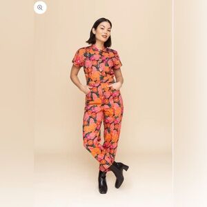 Floral Jumpsuit in Vibrant Orange and Pink